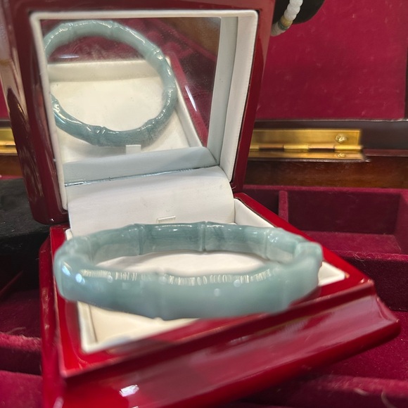 🌊Bluewater Jadeite Jade Bangle Hand-carved Bamboo Guatemalan Grade A - Picture 11 of 12